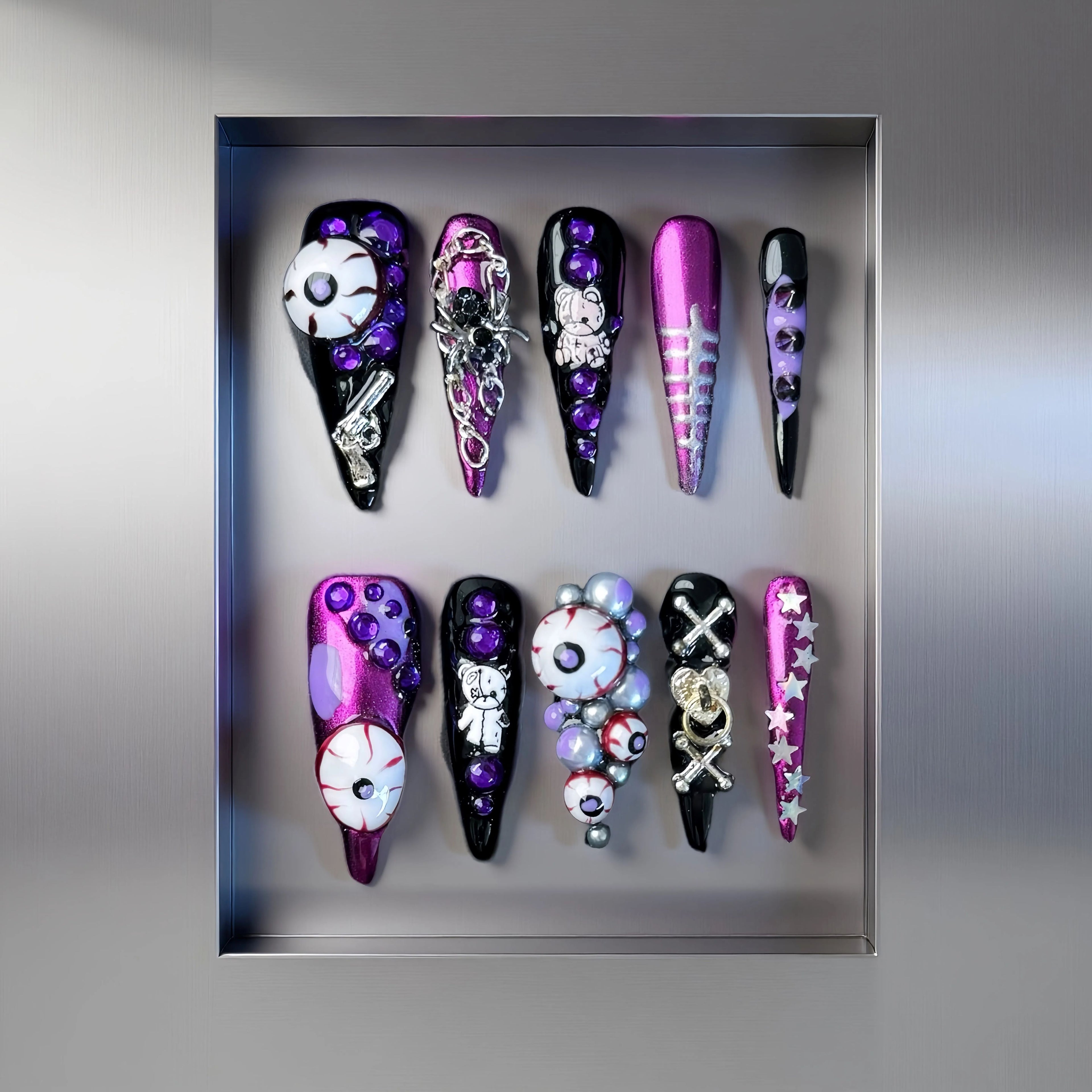 Devil Purple-Magic Nails handmade acrylic long stiletto shape press on nails