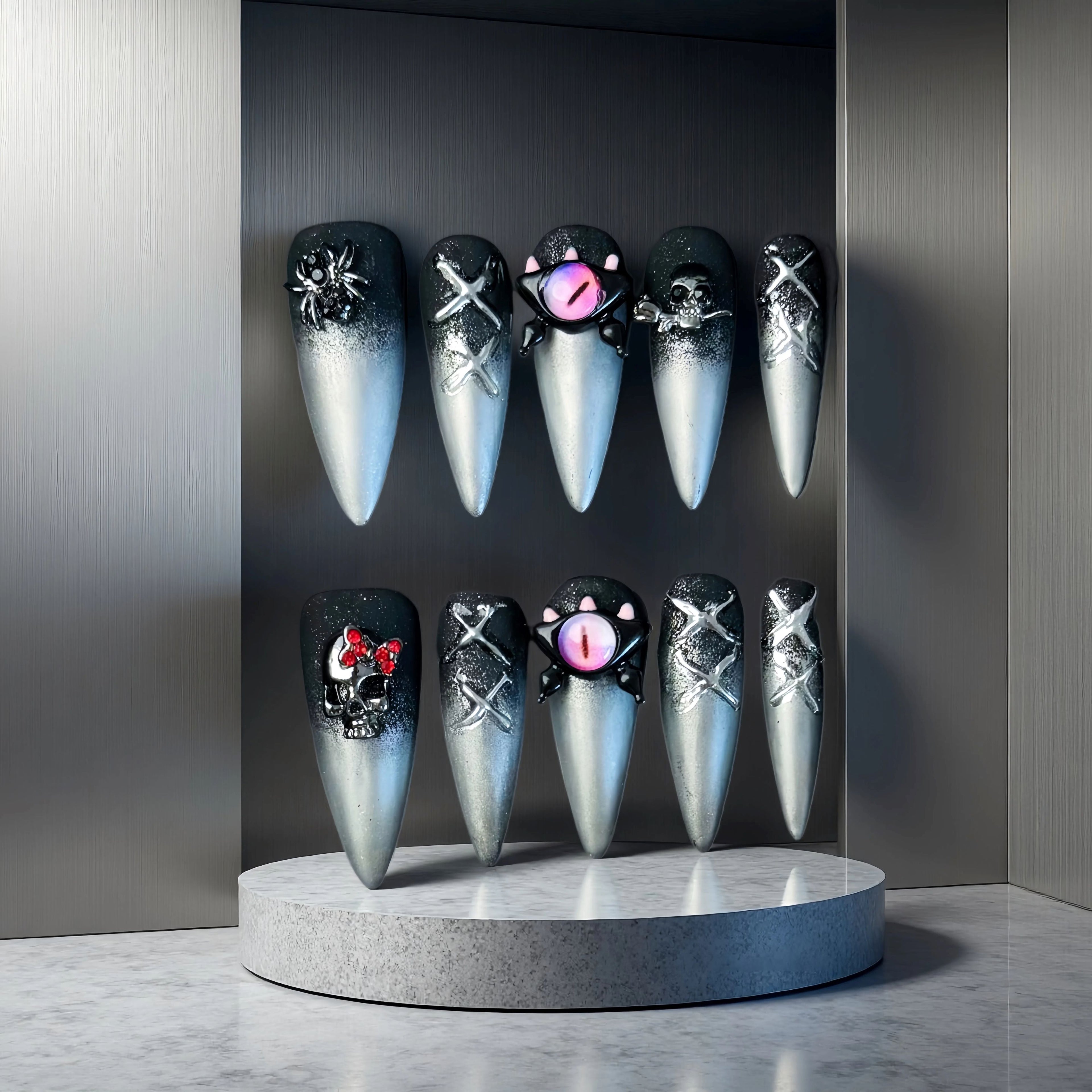 The Silver Witch-Magic Nails handmade acrylic long stiletto shape press on nails
