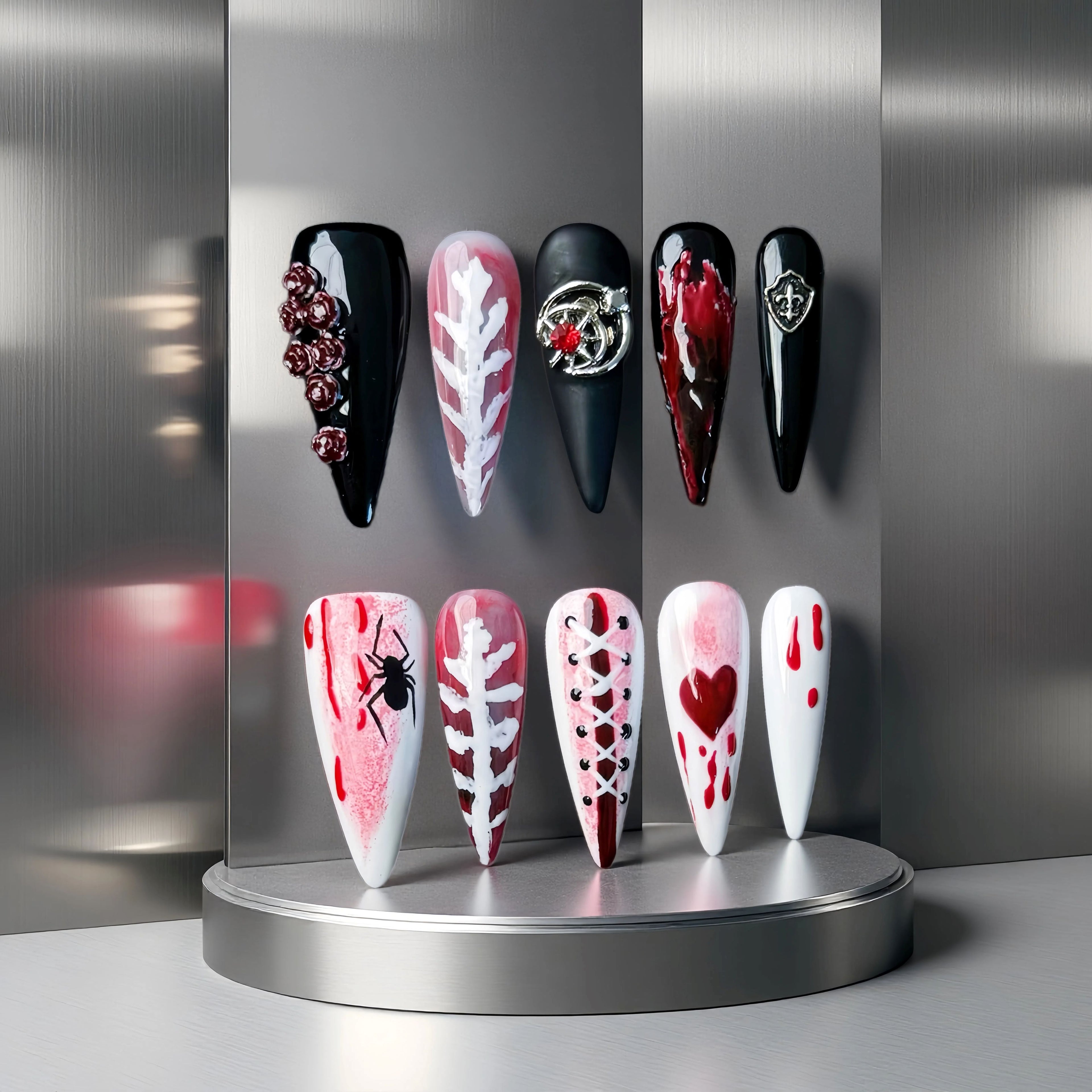 Evil nurse-Magic Nails handmade acrylic long stiletto shape press on nails