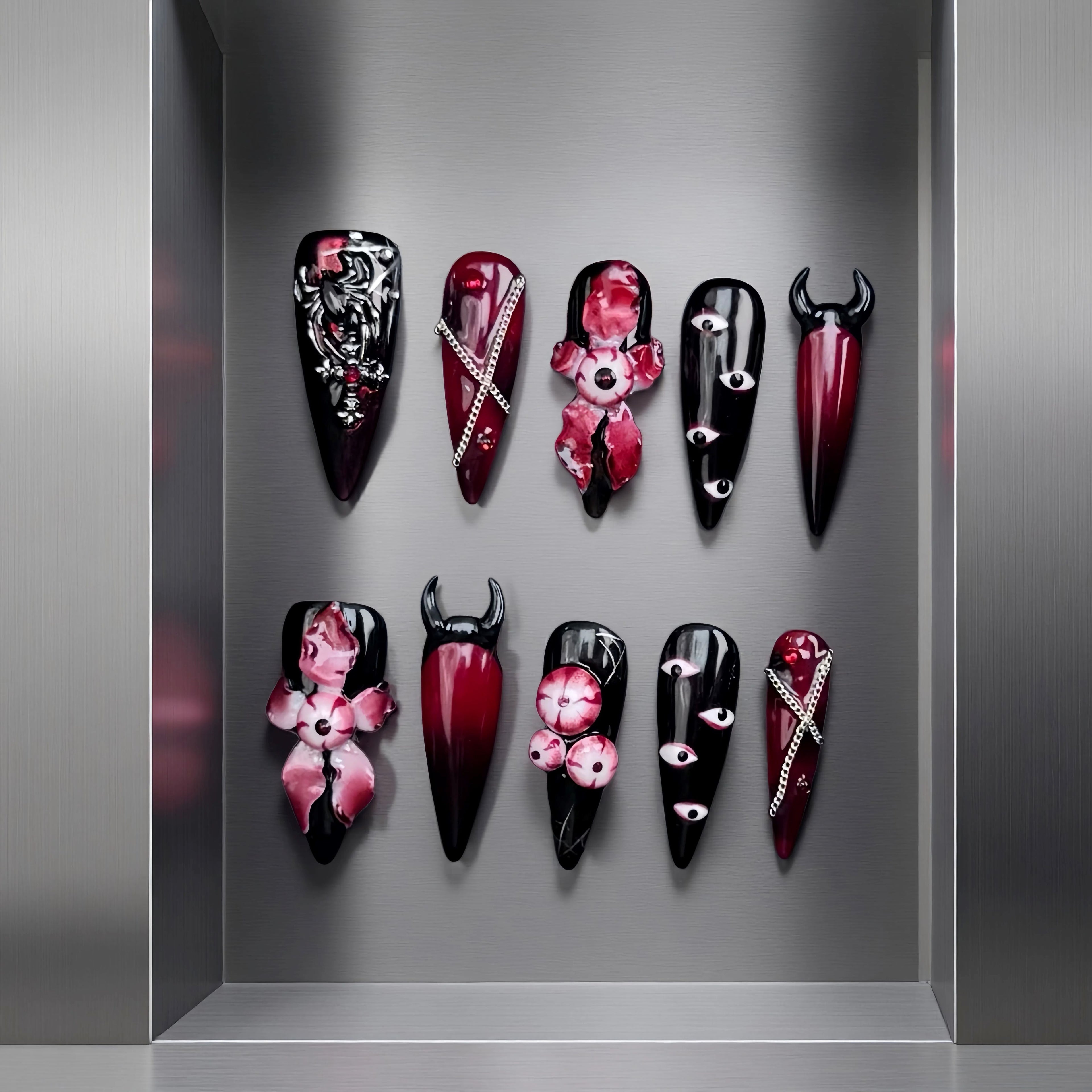 Little devil-Magic Nails handmade acrylic long stiletto shape press on nails