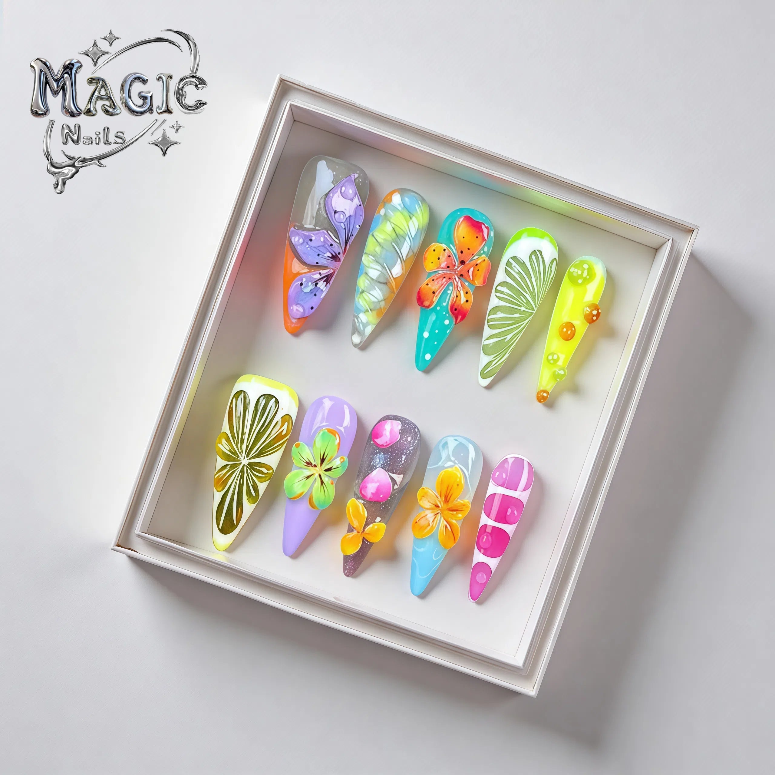 Bright Lemon-Magic Nails handmade acrylic Long stiletto  shape press on nails
