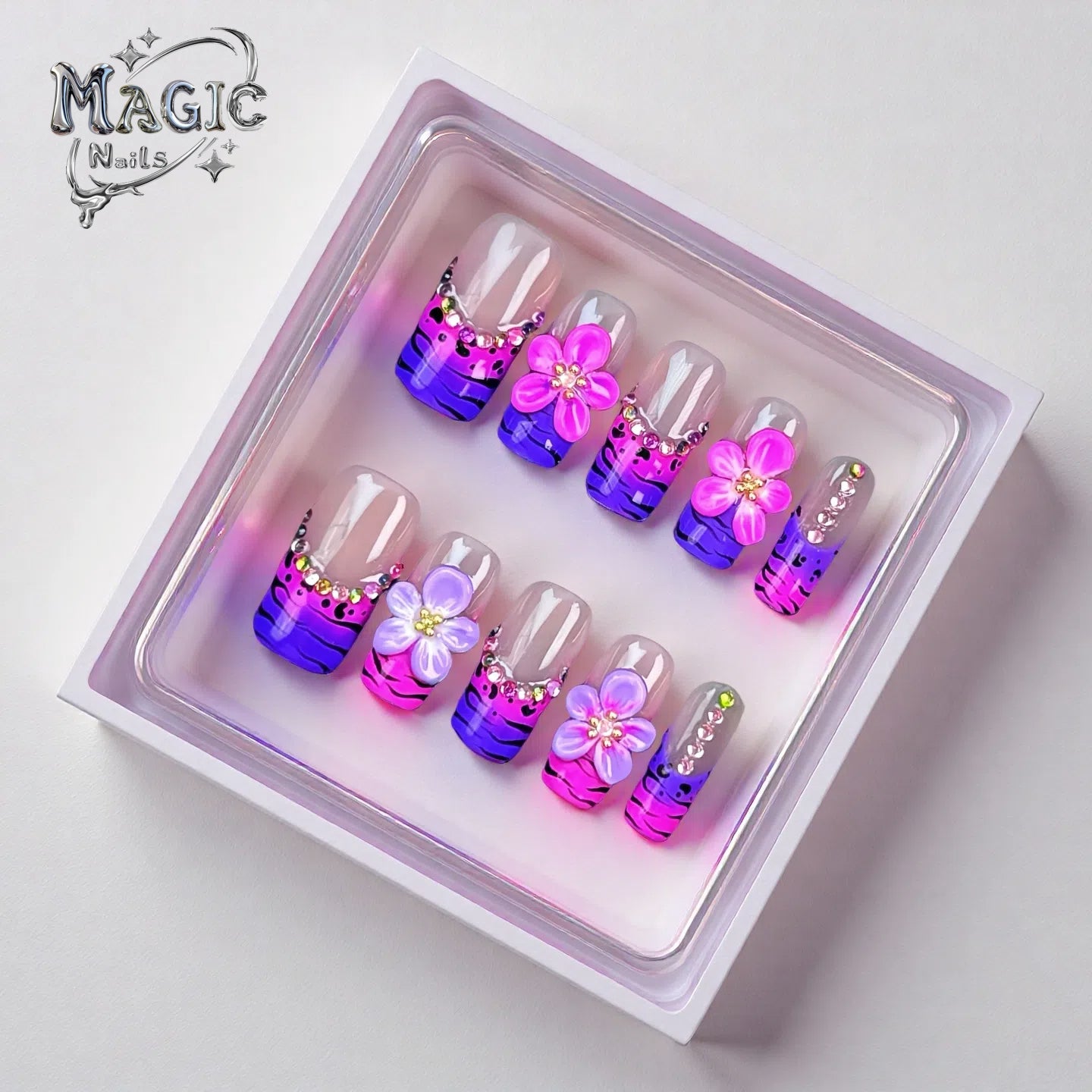 Purple Zebra-Magic Nails handmade acrylic Short square shape press on nails
