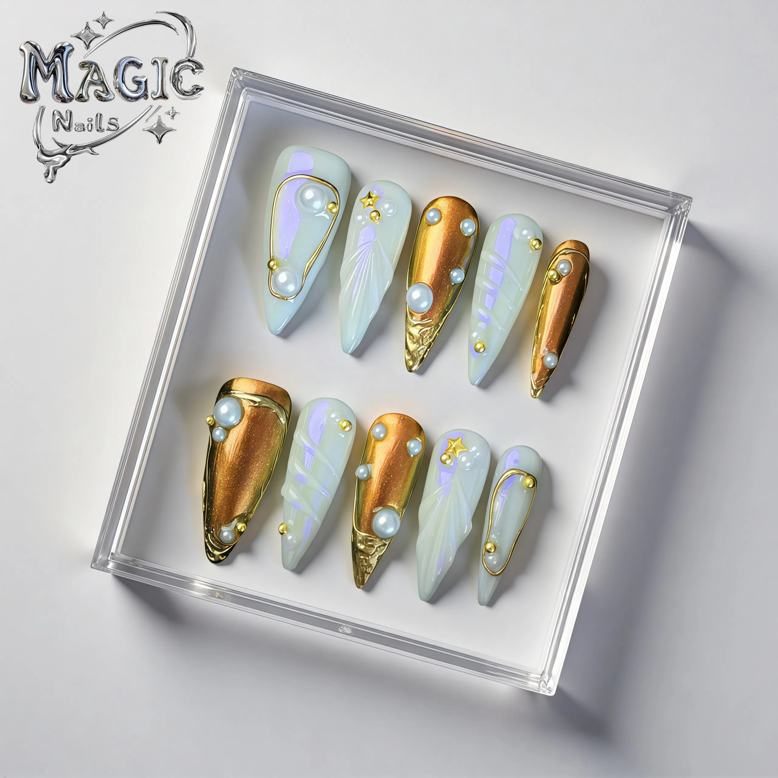 Old Money-Magic Nails handmade acrylic Long stiletto shape press on nails