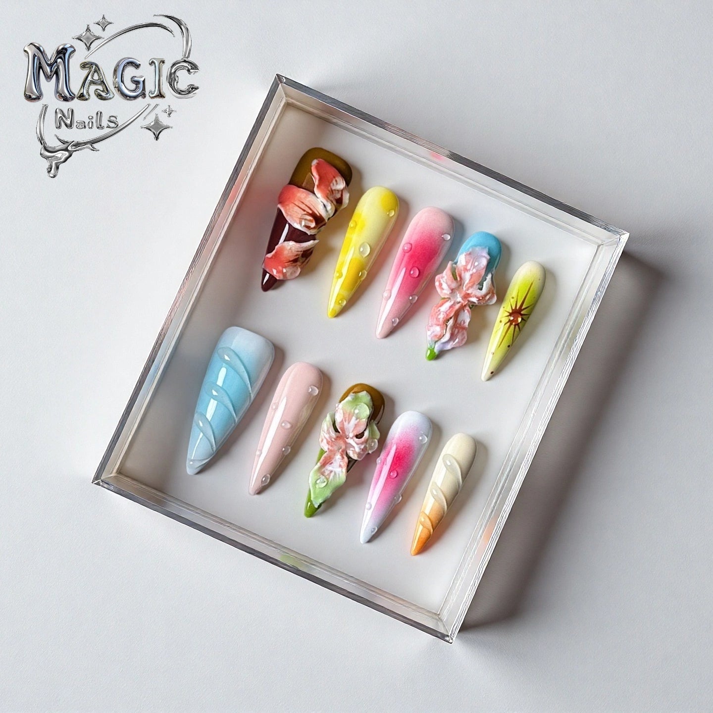 Charming Flower-Magic Nails handmade acrylic Long stiletto shape press on nails