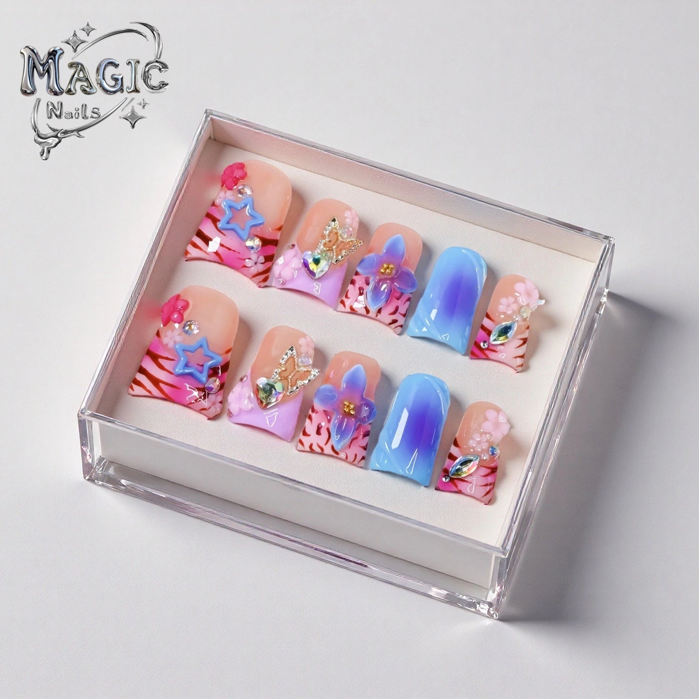 Pinky butterfly-Magic Nails handmade acrylic Short duck nail shape press on nails