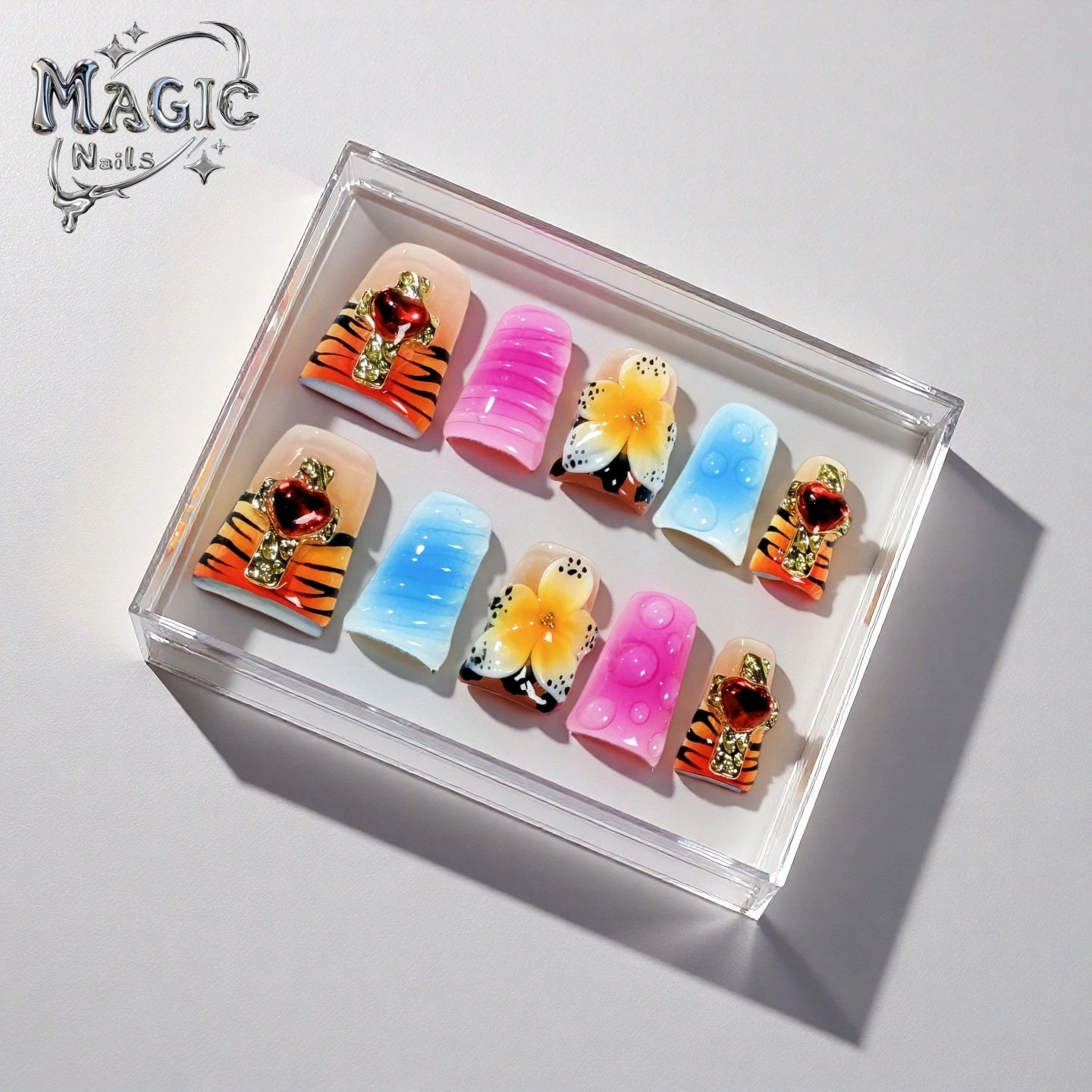 Sweet Tiger-Magic Nails handmade acrylic Short duck nail shape press on nails