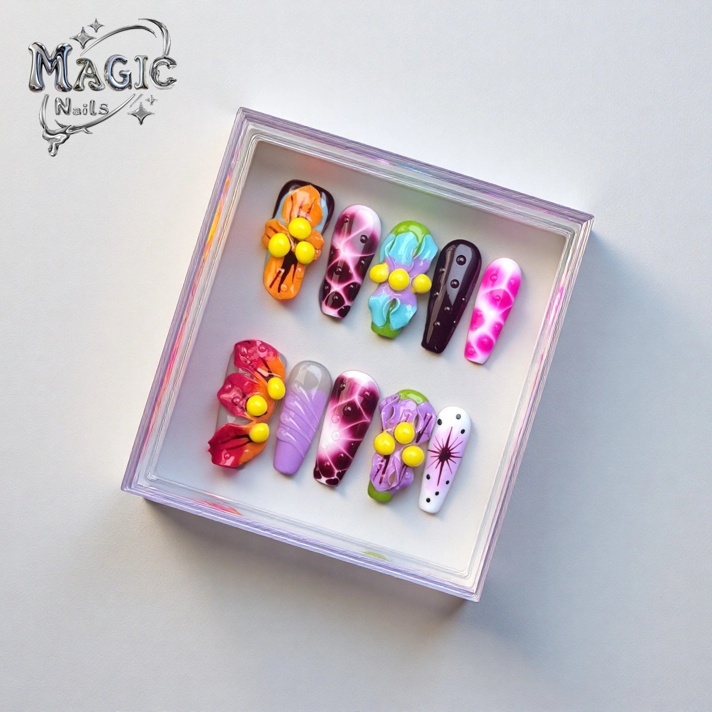 Summer Flower-Magic Nails handmade acrylic Long square shape press on nails