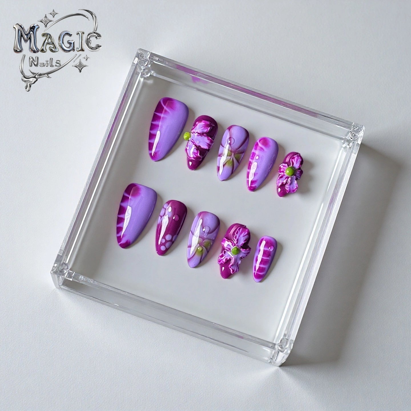 Purple Dream-Magic Nails handmade acrylic Short almond shape press on nails