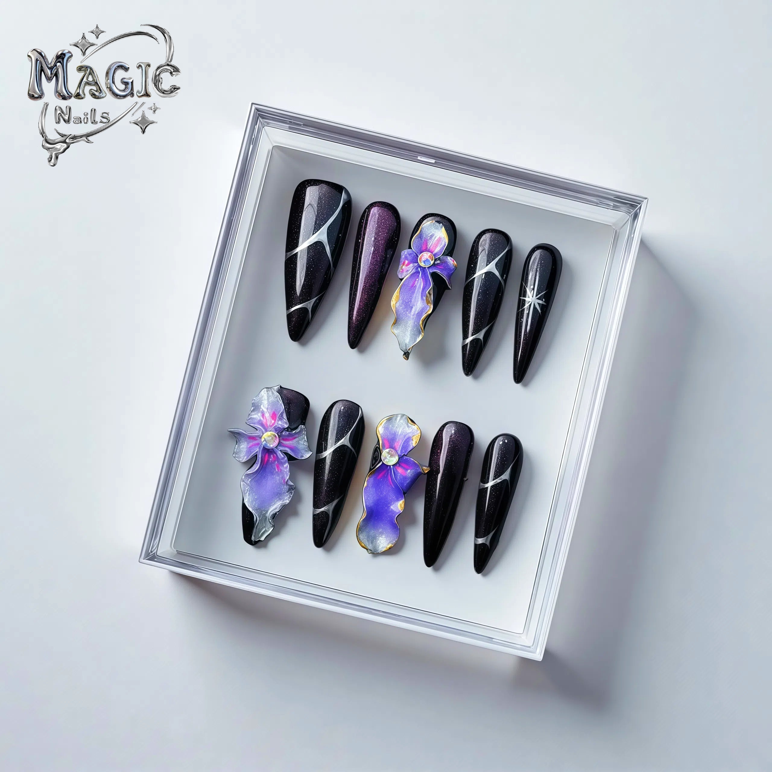 Galaxy Rose-Magic Nails handmade acrylic Long stiletto shape press on nails
