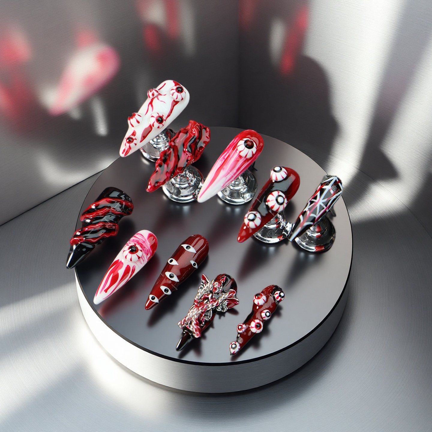 Bloody eyes-Magic Nails handmade acrylic long stiletto shape press on nails