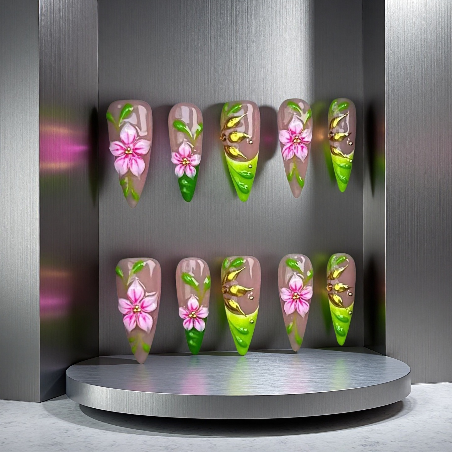 Tulip-Magic Nails handmade acrylic long stiletto shape press on nails