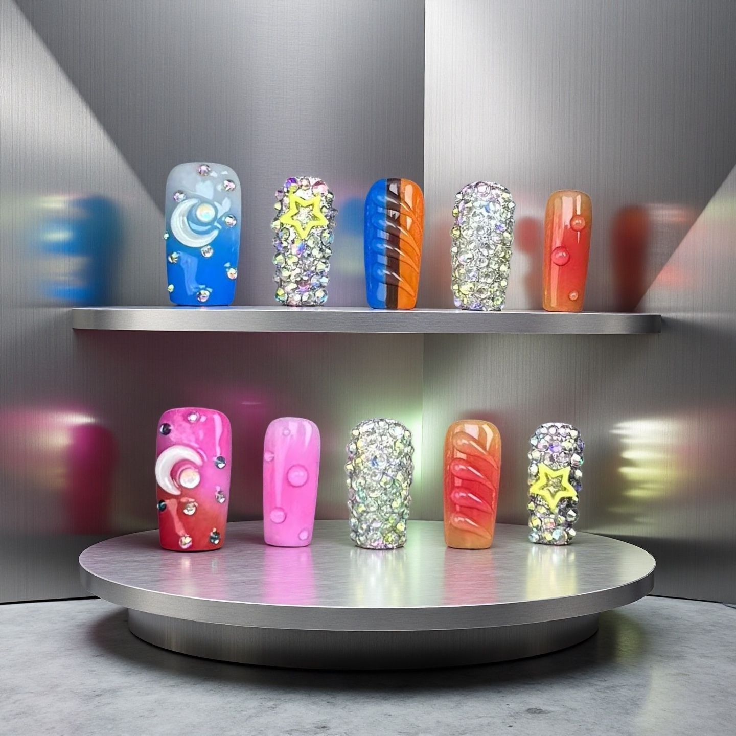 Moon Light-Magic Nails handmade acrylic short square shape press on nails