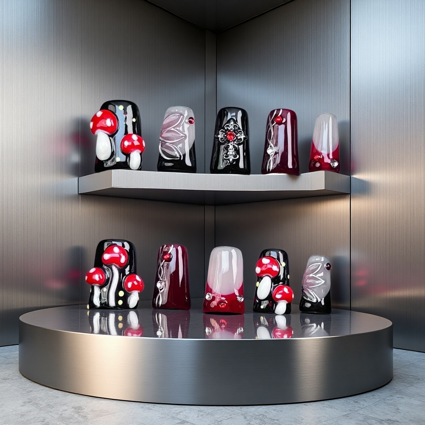 Black Mushroom-Magic Nails handmade acrylic shor duck shape press on nails