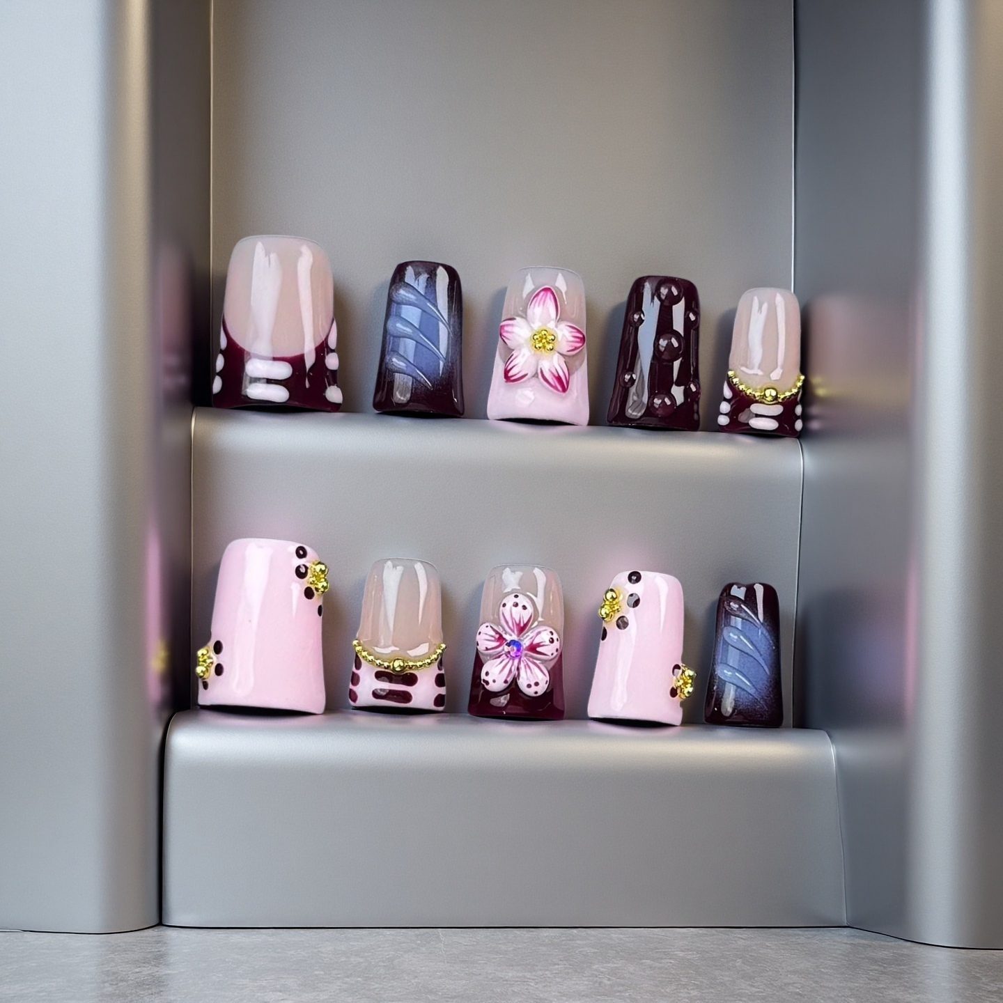 Autumn Floral--Magic Nails handmade acrylic short duck shape press on nails
