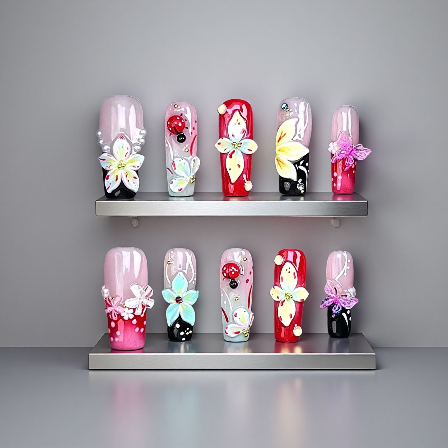 Holiday Garden-Magic Nails handmade acrylic long square shape press on nails