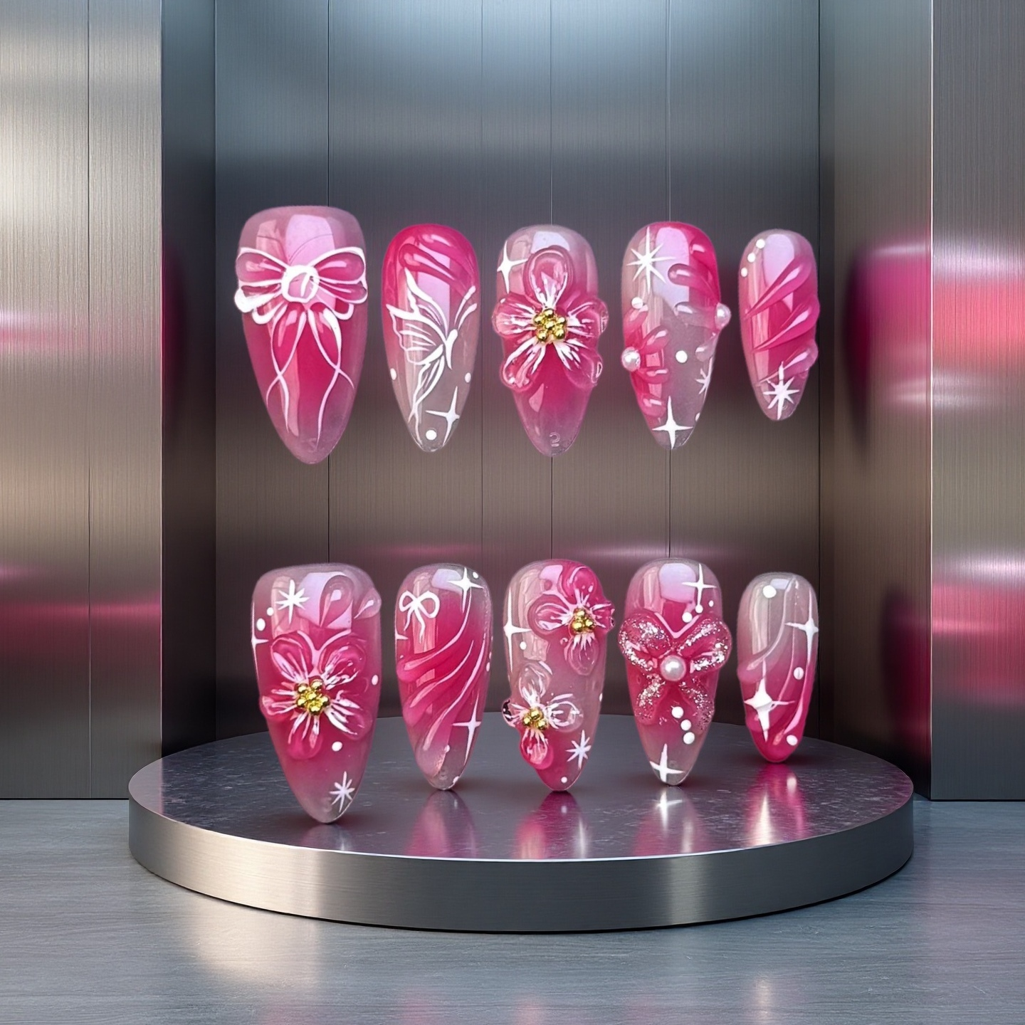 Pinky Dream-Magic Nails handmade acrylic short almond shape press on nails