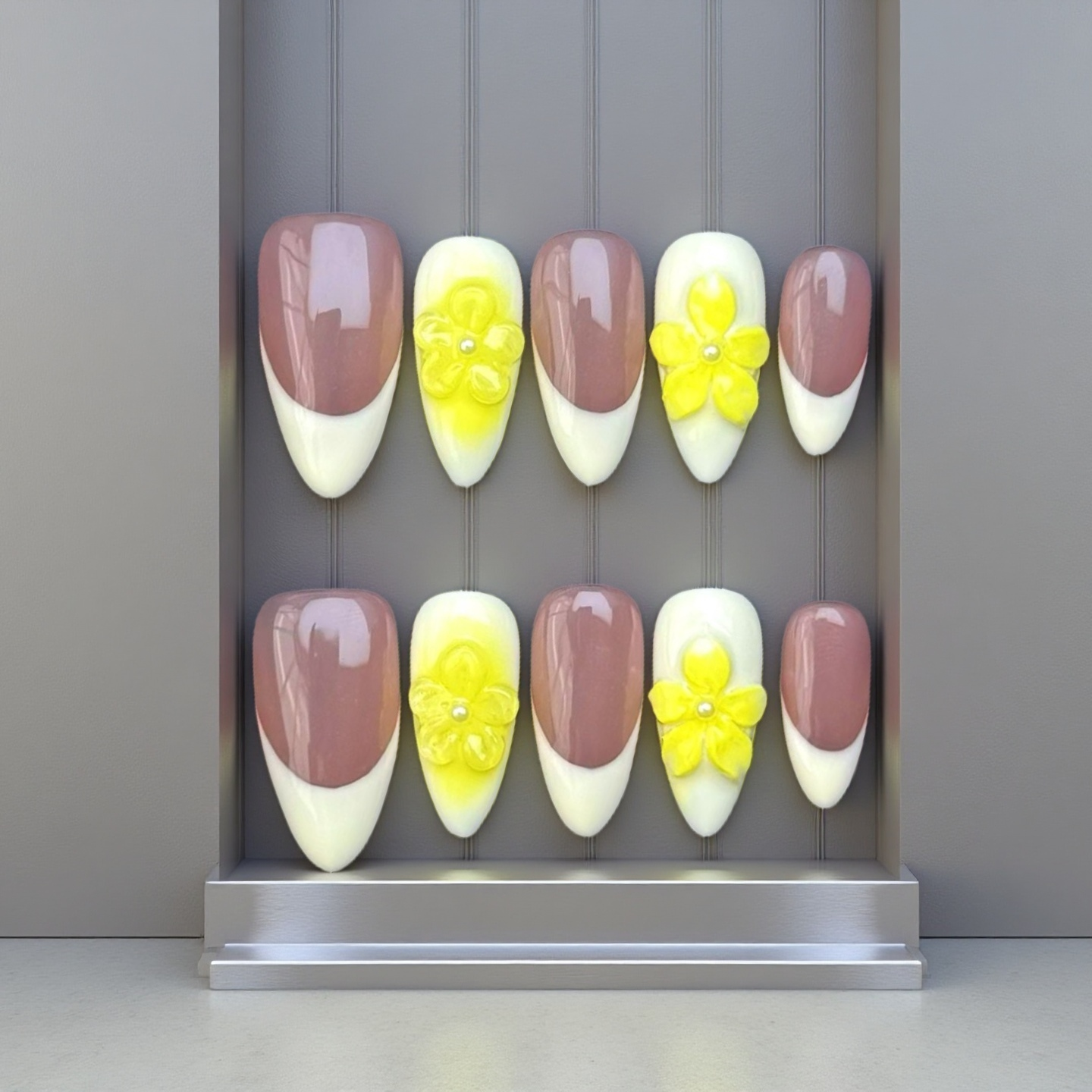 Lovely Yellow--Magic Nails handmade acrylic short almond shape press on nails