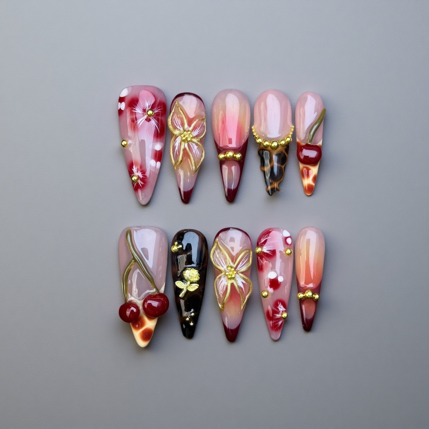 Warm Holidays-Magic Nails handmade acrylic long stiletto shape press on nails